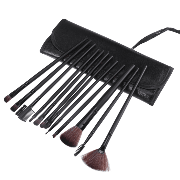 12Pcs Makeup Brush Set Cosmetics Makeup Brush Kit with Leather Case Foundation Eyeliner Blending Concealer Mascara Eyeshadow Face Powder - Trendha