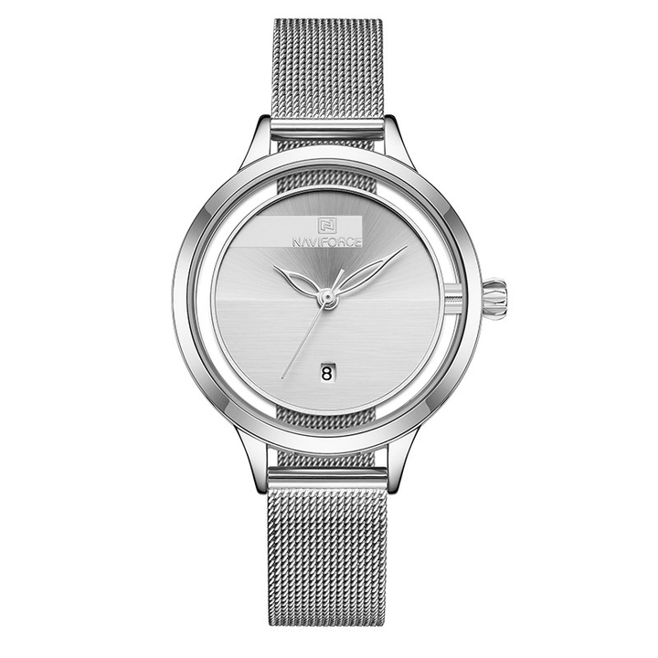 NAVIFORCE NF5014 Full Steel Hollow Ladies Wrist Watch Date Display Waterproof Quartz Watch - Trendha