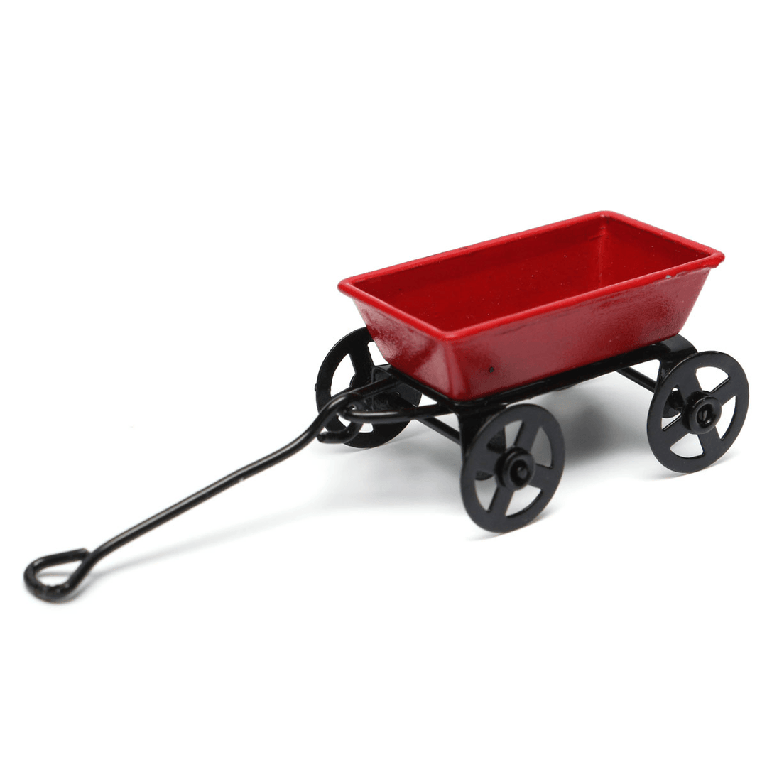 Dollhouse Metal Miniature Toy Red Small Pulling Cart Garden Furniture Accessories - Trendha