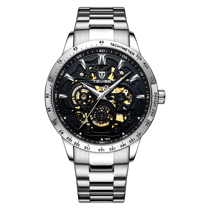 TEVISE T858 3D Watch Dial Design Men Wrist Watch Luminous Display Full Steel Automatic Mechanical Watch - Trendha