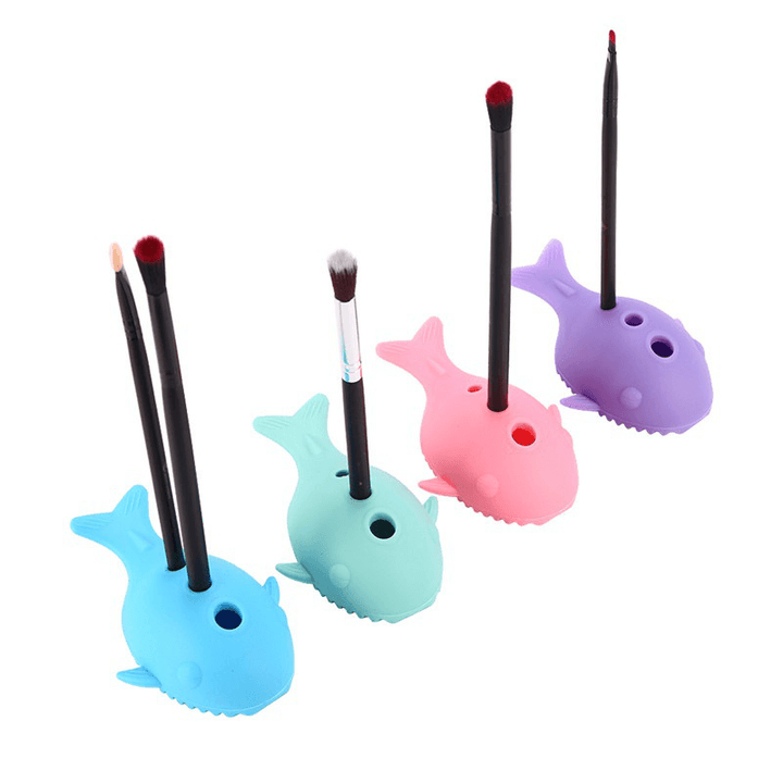 4 Colors Cute Malfunctional Whale Shaped Silicone Makeup Brushes Cleaning Washing Holder Tools - Trendha