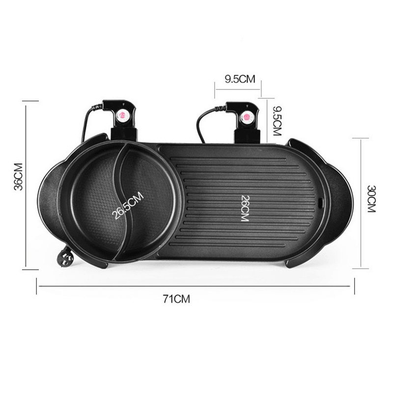 2 in 1 Multi-Function Separation Barbecue Pan Hot Pot Non-Stick Grill Roasting Pan Electric Skillet - Trendha