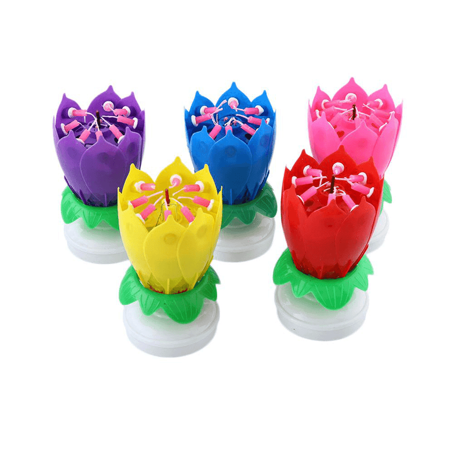 Musical Lotus Rotating Flower Happy Birthday Party Gift Candle Lights Atmostphere Light - Trendha