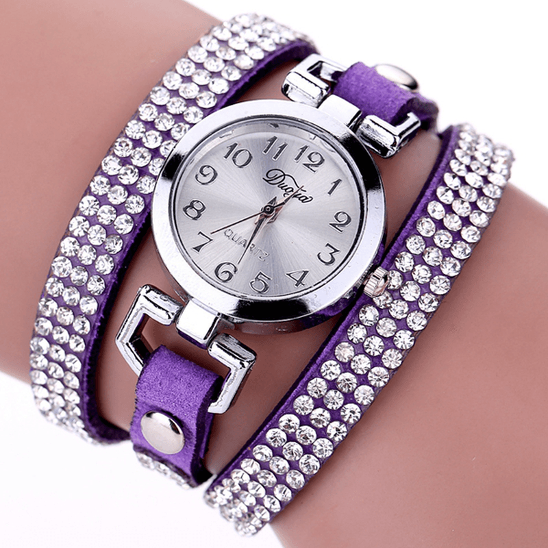 DUOYA Casual Style Crystal Ladies Bracelet Watch Luxury Fine Leather Winding Women Quartz Watches - Trendha