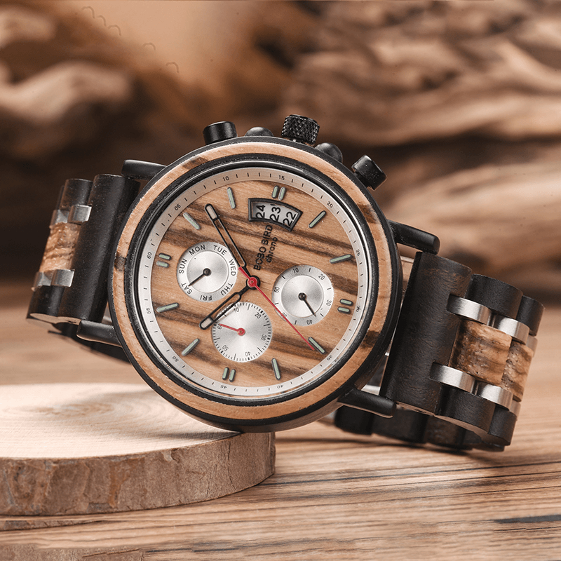 BOBO BIRD NS18-3 Calendar Men Wrist Watch Chronograph Wooden Creative Quartz Watch - Trendha