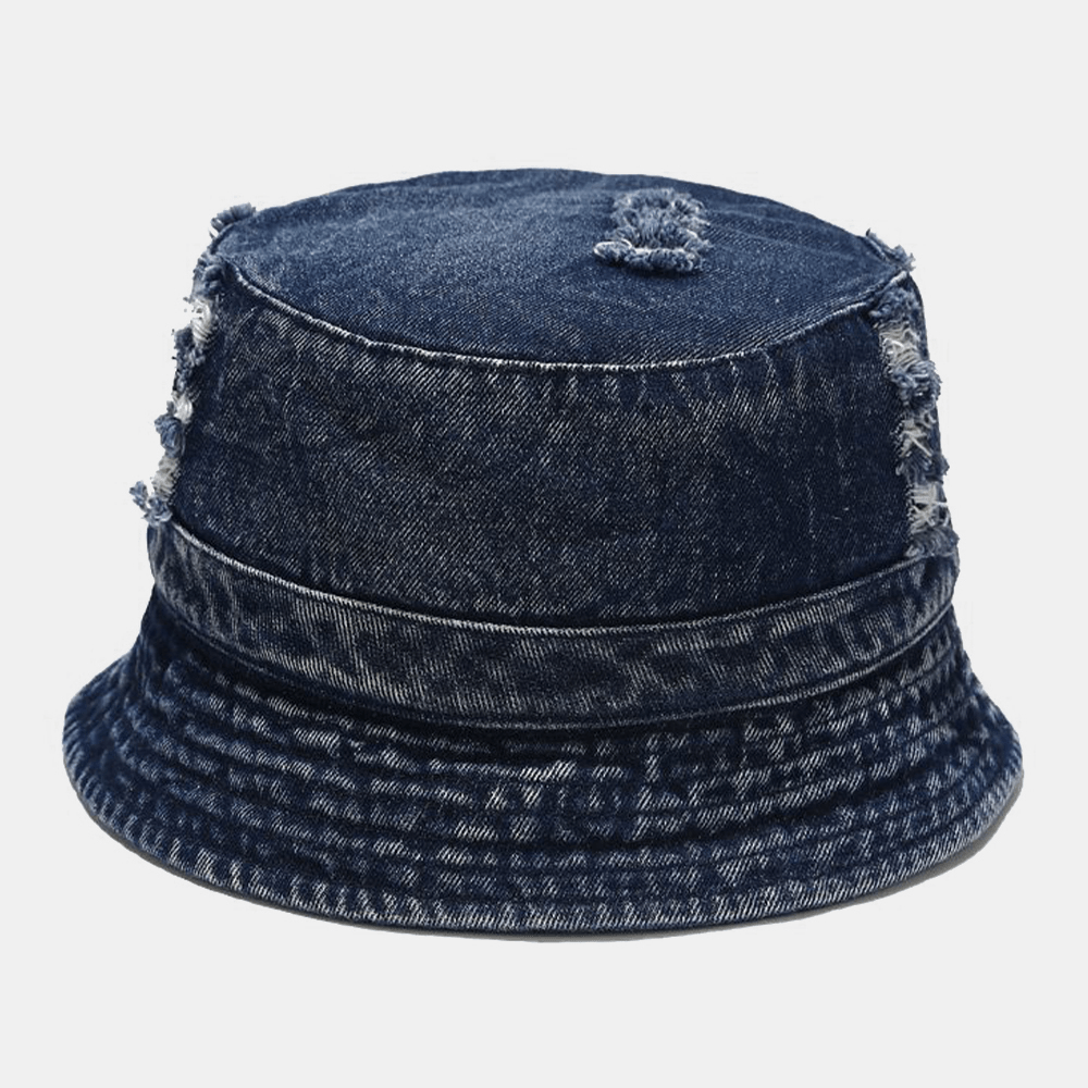 Unisex Denim Broken Holes Made-Old Fashion Outdoor Sunshade Bucket Hat - Trendha