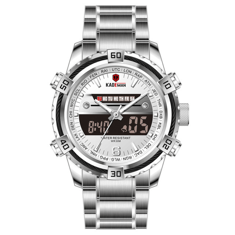 KADEMAN K6173G LED Display Waterproof Men Wrist Watch Full Steel Band Quartz Watch - Trendha