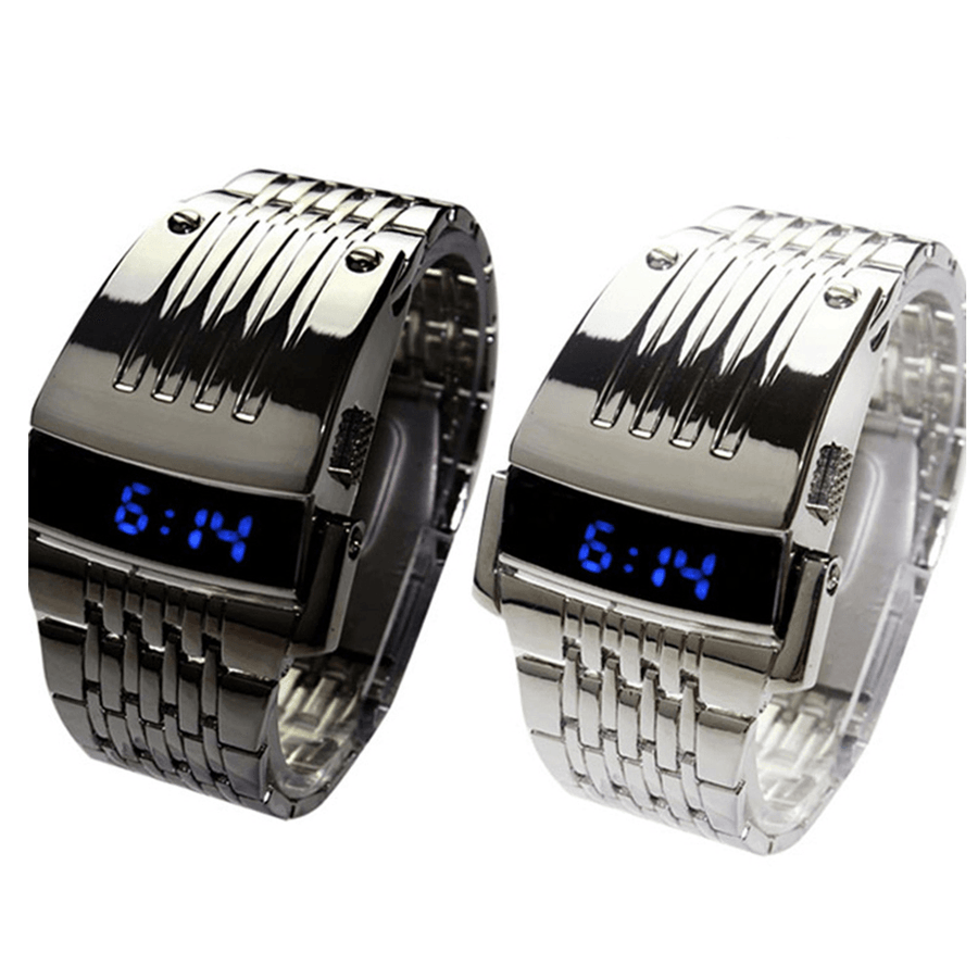 Binary Blue LED Display Men Business Watch Stainless Steel Electronic Digital Watches - Trendha