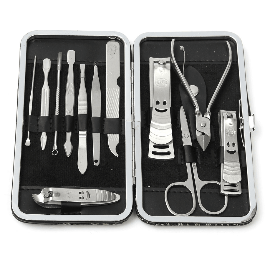 12Pcs Nail Care Cutter Kit Set Cuticle Clippers Pedicure Manicure Tool with Case - Trendha