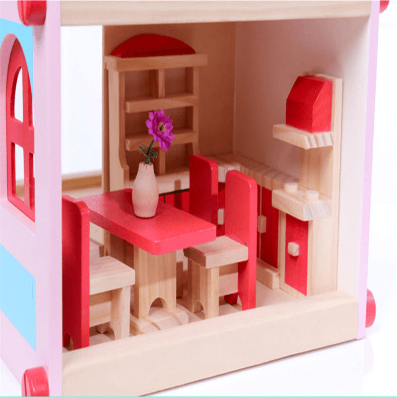 Wooden Delicate Dollhouse with All Furniture Miniature Toys for Kids Children Pretend Play - Trendha