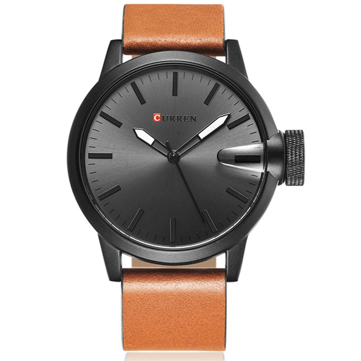 CURREN 8208 Fashion Big Dial Men Wristwatch Alloy Case Leather Spiral Crown Casual Quartz Watch - Trendha