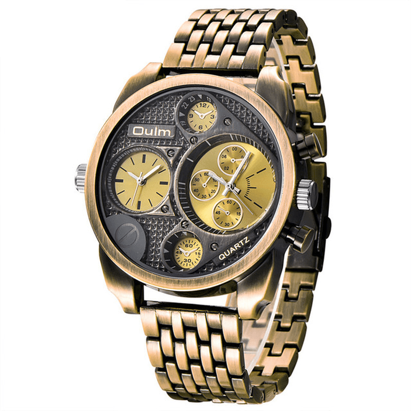 OULM 9316 Business Style Full Steel Men Wrist Watch Dual Time Zones Quartz Watch - Trendha