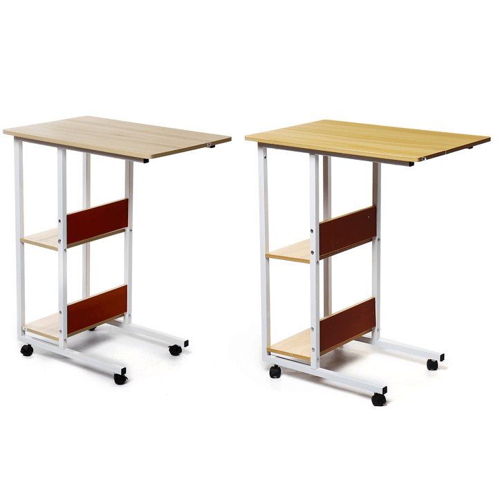 Multifunctional Movable Bedside Laptop Desk Computer Table Study Table Computer Stand with 2 Tiers Storage Shelves Bookshelf - Trendha