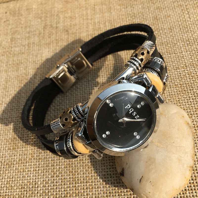 Deffrun Vintage Multilayer Men Bracelet Watch Adjustable Band Alloy Case Dial Quartz Watch - Trendha