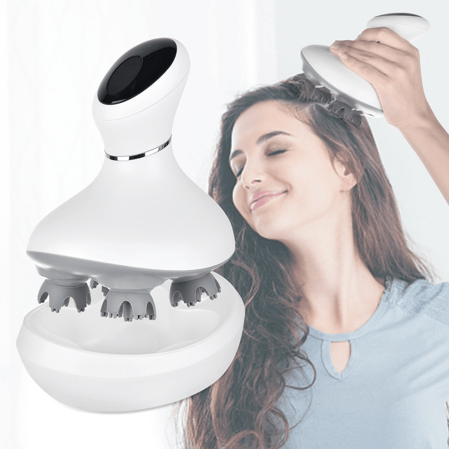 3D Waterproof Electric Head Massager Wireless Vibration Scalp Massage Prevent Hair Loss Body Migraine Relieve USB Rechargeable - Trendha