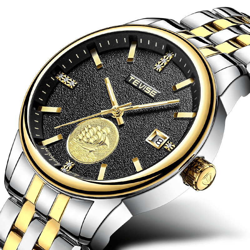 TEVISE T818 Business Style Automatic Mechanical Watch Calendar Luminous Hand Men Watch - Trendha