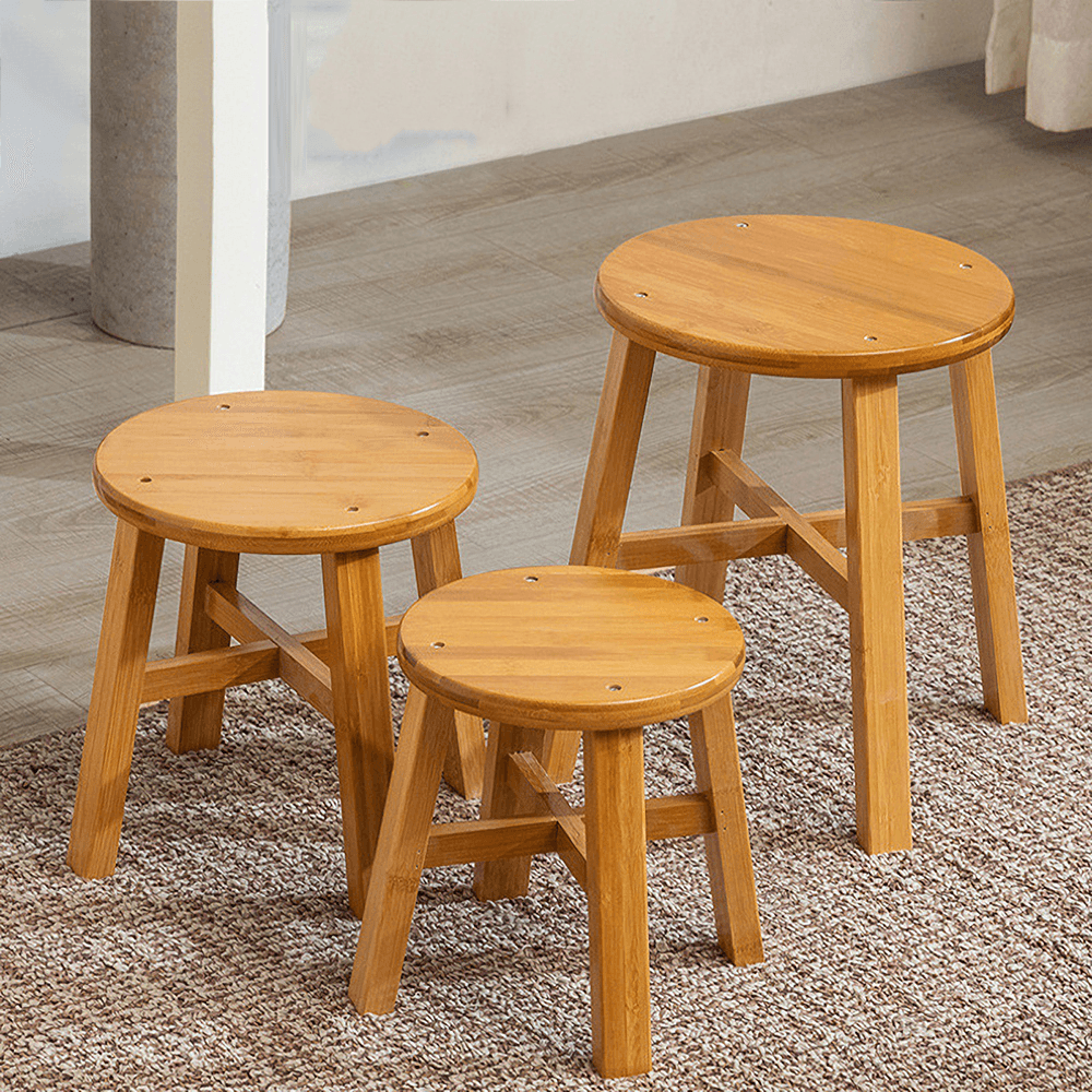 1 Pcs Bamboo Stool Wooden Chair Fishing Footstool Household Shoes Change round Footstool Low Stool Tea Table Sofa Stool - Trendha