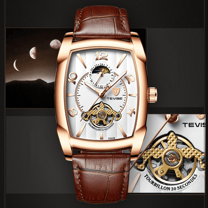 TEVISE T802B Business Style Men Wrist Watch Moonphase Date Display Automatic Mechanical Watch - Trendha