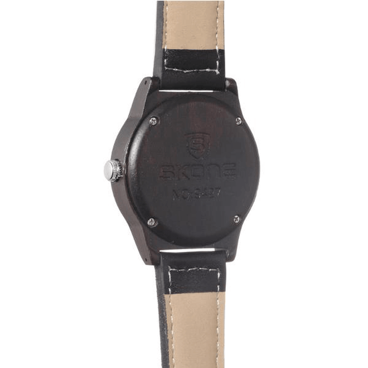 SKONE 3842 Fashion Men Quartz Watch Casual Leather Strap Wooden Wristwatch - Trendha