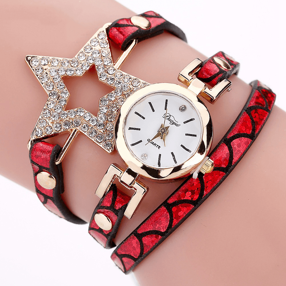 DUOYA 328 Five Pointed Star Retro Style Women Bracelet Watch Leather Band Quartz Watch - Trendha