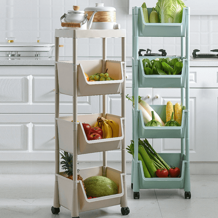 3 Layers Movable Kitchen Storage Rack with Wheels Vegetable Fruit Basket Kitchen Organizer Multi-Functional Storage Shelf - Trendha