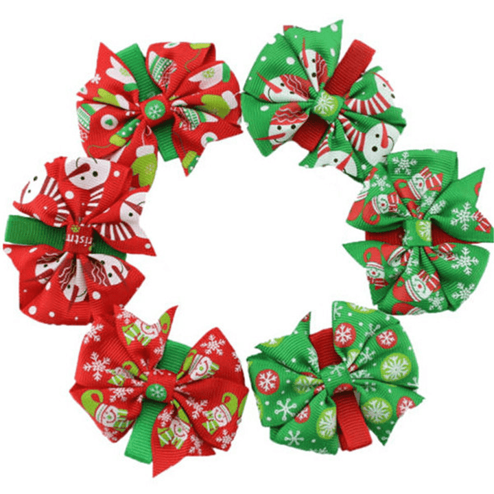 Lovely Girls Baby Christmas Hairpins Bowknot Hair Clips Xmas Accessories 6 Different Patterns - Trendha