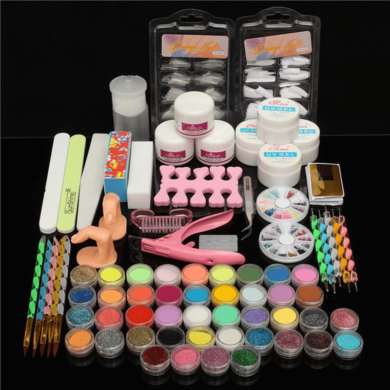 42 Colors Nail Art Set Manicure Kit Gel Polish Acrylic Glitter Powder File Tips Decoration Display - Trendha