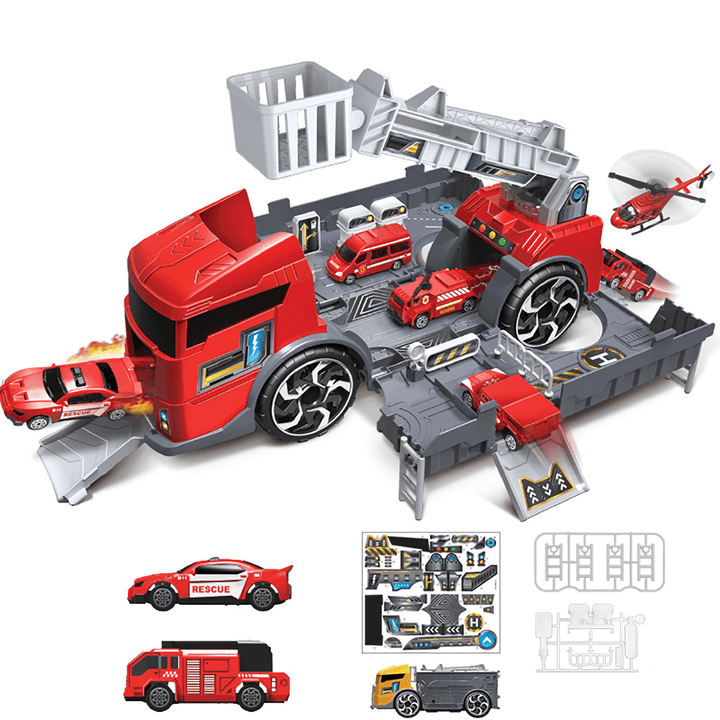 Children'S Simulation Diecast Engineering Vehicle Model Set Deformation Storage Parking Lot Educational Toys - Trendha