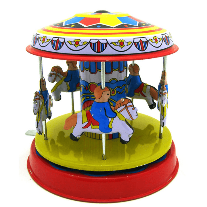 Classic Vintage Clockwork Wind up Merry-Go-Round Children Kids Tin Toys with Key - Trendha