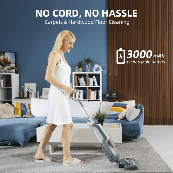 Alfabot T30 150W Cordless Water Spray Mopping Machine Vacuum Cleaner Hardwood Floor and Area Rugs Self Cleaning Wet-Dry Floor Cleaner with Dual Tank Techonology Voice Assistance - Trendha