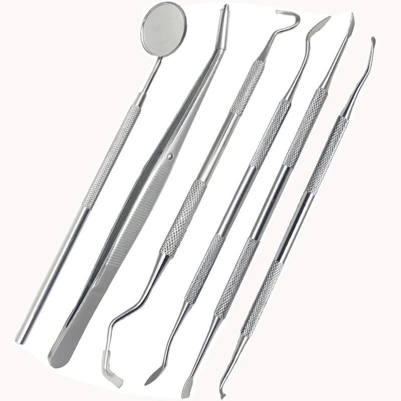 6Pc/Set Dental Mirror Stainless Steel Dental Dentist Prepared Tool Set Probe Tooth Care Kit Instrument Tweezer Hoe Sickle Scaler - Trendha