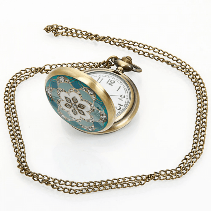 DEFFRUN Vintage Bronze Flower Pattern Quartz Pocket Watch - Trendha
