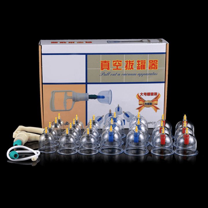 24 Cups Vacuum Cupping Set Massage Acupuncture Kit Suction Massager Pain Relief - Trendha