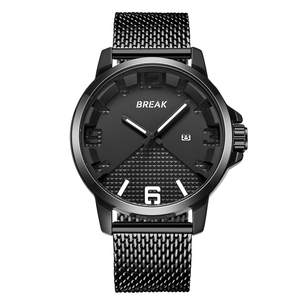 BREAK 3301 Calendar Sport Men Wrist Watch Simple Design Stainless Steel Quartz Watches - Trendha