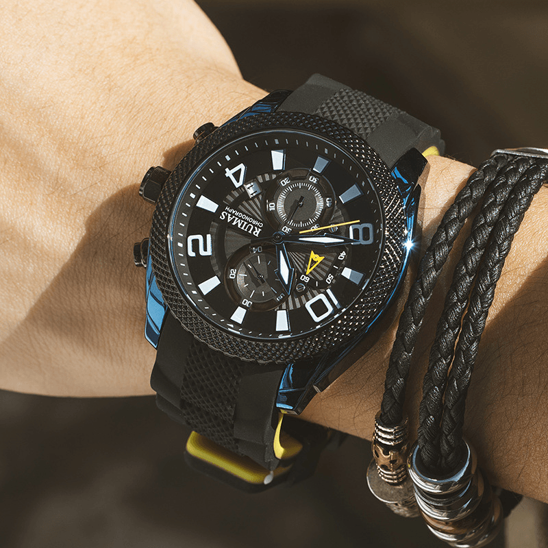 RUIAMS 584 Fashion Men Watch Waterproof Luminous Date Display Chronograph Sport Quartz Watch - Trendha