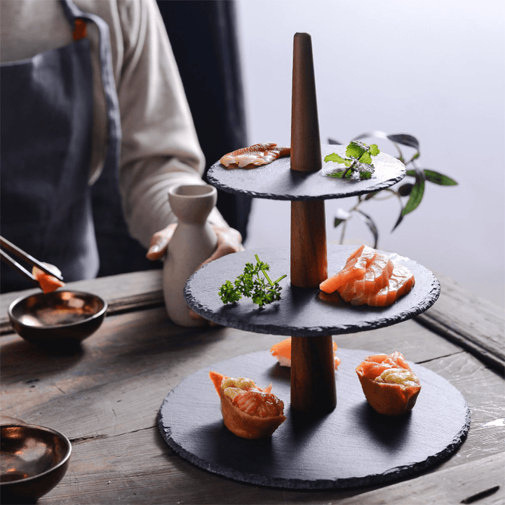 Sushi Sashimi Wooden Rock Tray Dessert Cake Dinner Cupcake Display Holder Stand - Trendha