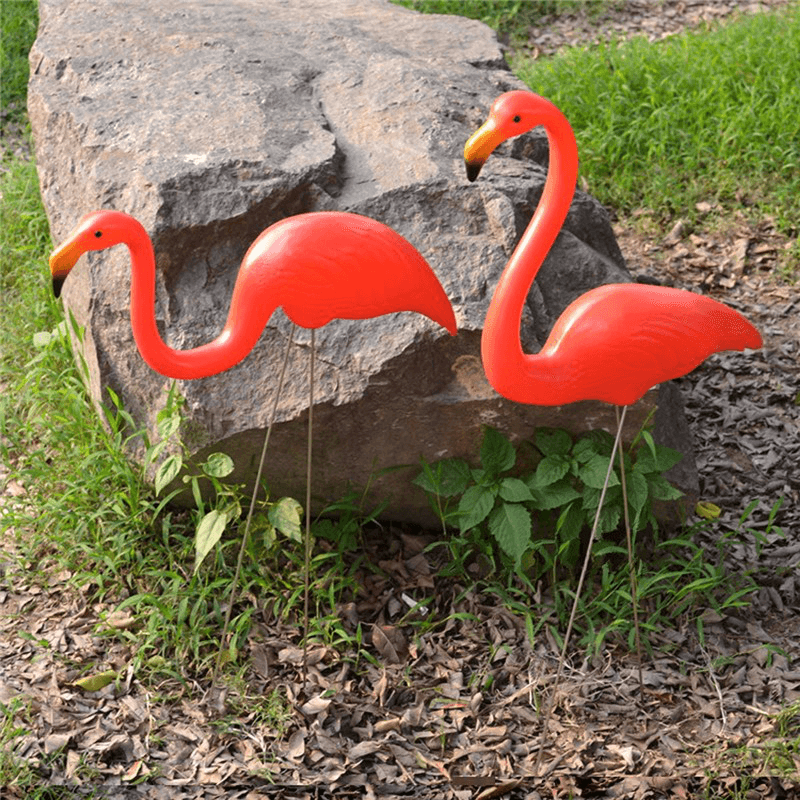 Red Plastic Flamingo Figurine Ornaments for Lawn and Garden Decoration - Pack of 2 - Trendha