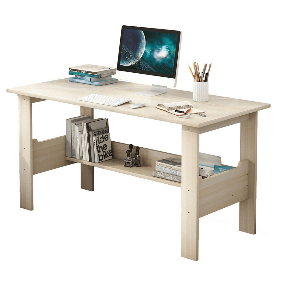 Wooden Computer Desk Table Workstation Writing Table Student Dorm Laptop Study Desk with Storage Shelf for Home Office - Trendha