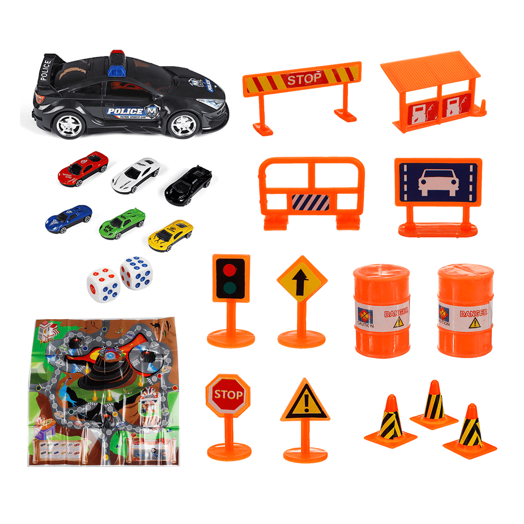 Simulation Police Car Diecast Vehicle Model Toy with Sirnes Sound and Light with 6 Cars and Game Map for Kids Birthday Holidays Gift - Trendha