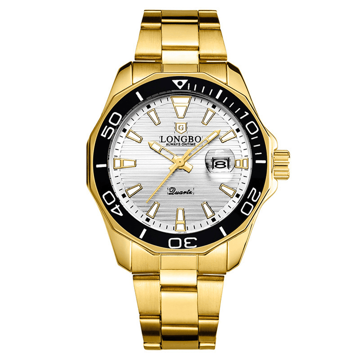 LONGGO Business Fashion Luminous Display Calendar Steel Band 3ATM Waterproof Men Wristwatch Quartz Watch - Trendha
