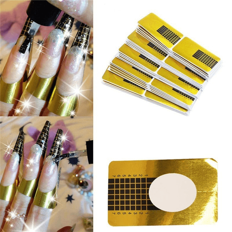 100Pcs/Lot Pro Nail Art Guide Form Golden Acrylic Tips Extension Sticker - Trendha