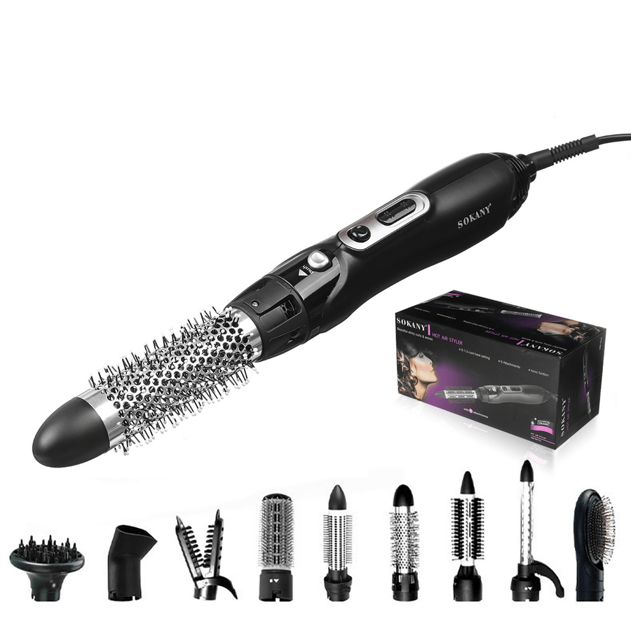 9-In-1 Electric Hair Dryer Hot Air Brush Comb Styling Curling Hairdryer Salon for Hair Styling Tool - Trendha