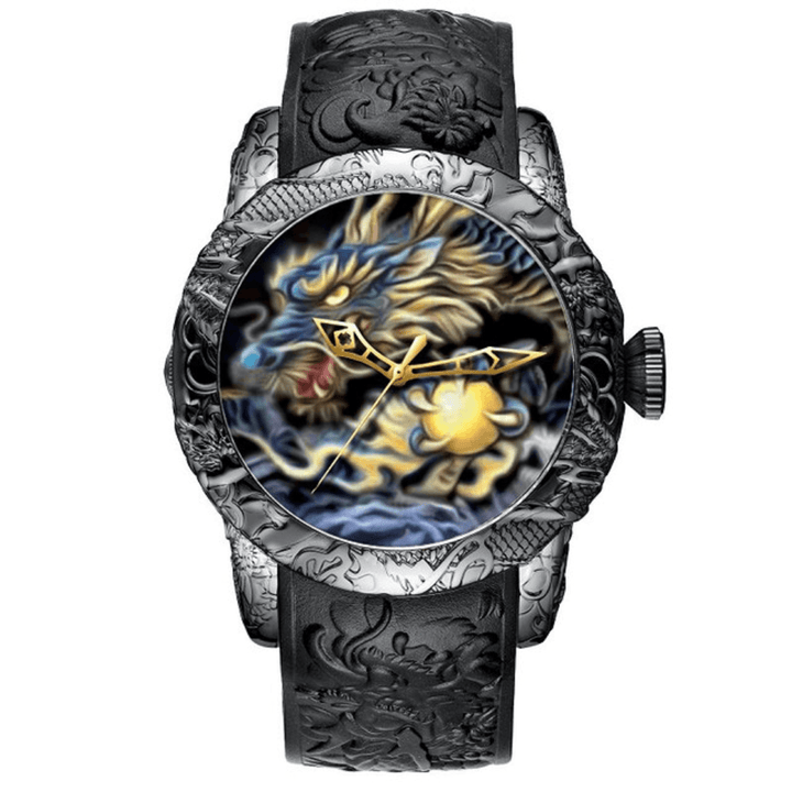 BIDEN BD129 Retro Dragon Chinese Style Men Wrist Watch Waterproof Silicone Band Quartz Watch - Trendha