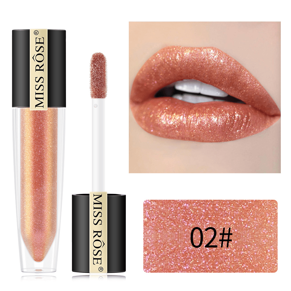 Miss Rose Shimmer Lip Gloss Pearly Metallic Lip Stick Waterproof Long-Lasting Lip Gloss Beauty Cosmetics Make up Lip Makeup - Trendha