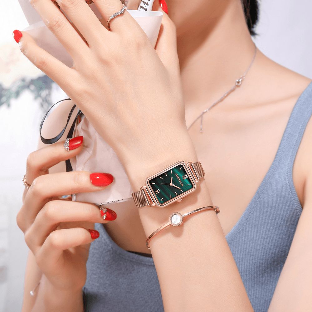 GADYSON A0706 Fashion Women Watch Elegant Small Square Dial Leather/Stainless Steel Female Quartz Watch - Trendha