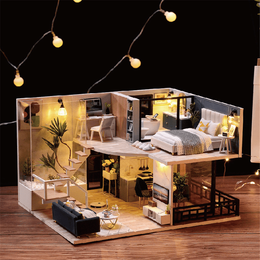 CUTEROOM L-032-B Cozy Time Space Sense Innovative Design Double-Layer LOFT Assembled Doll House with Furniture - Trendha