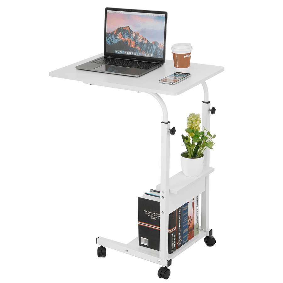 Movable Laptop Desk Adjustable Height Computer Notebook Desk Writing Study Table Bedside Tray with 2 Storage Shelves Home Office Furniture - Trendha