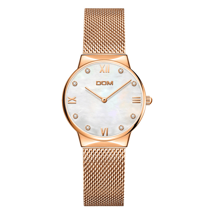DOM G-32G Crystal Shell Surface Ladies Wrist Watch Stainless Steel Band Quartz Watch - Trendha