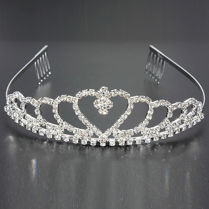 Wedding Bride Crystal Rhinestones Heart-Shaped Crown Hair Tiara - Trendha