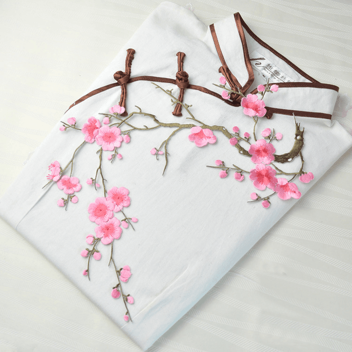 Plum Blossom Flower Applique Clothing Embroidery Patch Fabric Sticker Iron on Patch Sewing Repair - Trendha